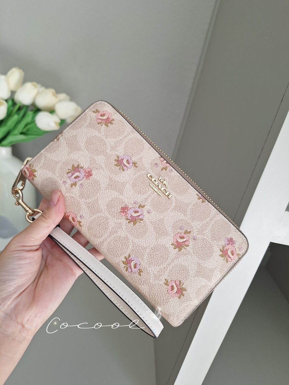 NWT Coach CAR06 Long Zip Around Wallet Signature Canvas Floral Gold/Sand Multi
